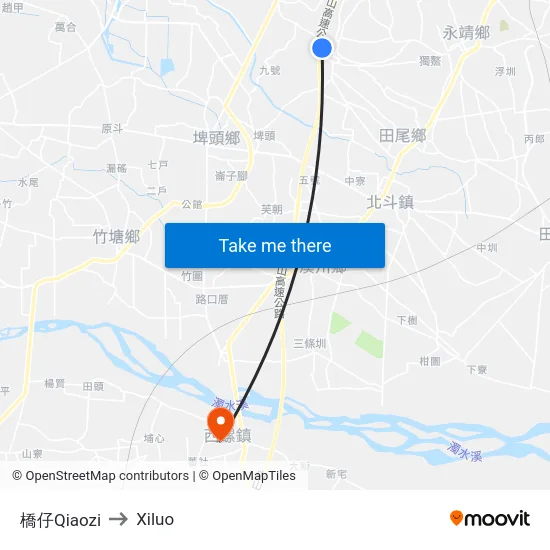 橋仔Qiaozi to Xiluo map