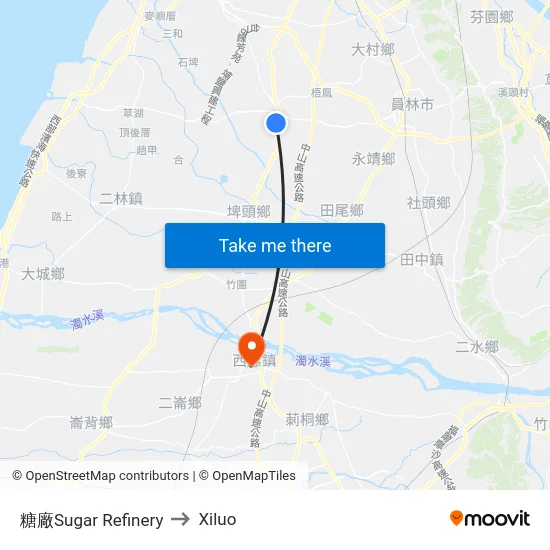 Sugar Refinery to Xiluo map