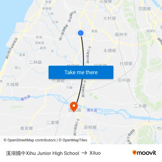 溪湖國中Xihu Junior High School to Xiluo map