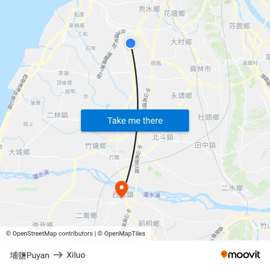 埔鹽Puyan to Xiluo map