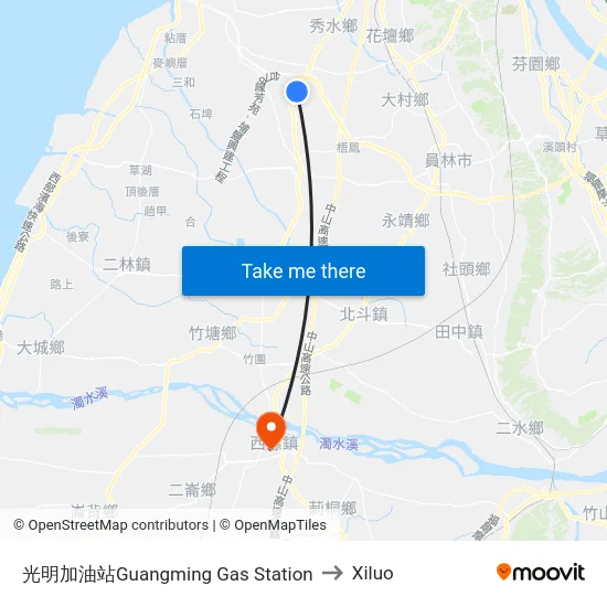 Guangming Gas Station to Xiluo map