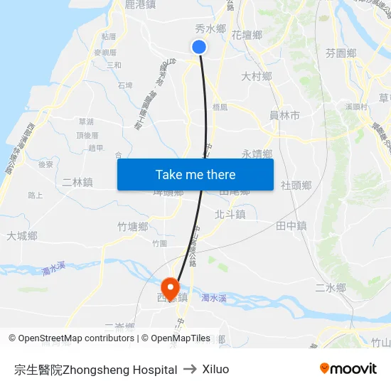 Zhongsheng Hospital to Xiluo map