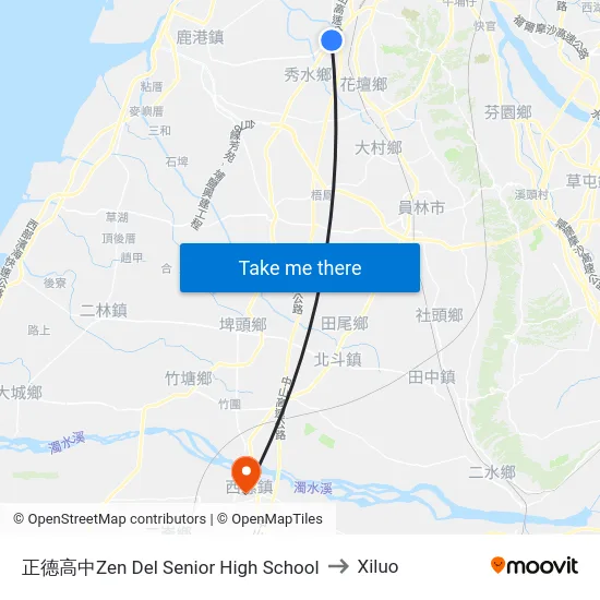 正德高中Zen Del Senior High School to Xiluo map
