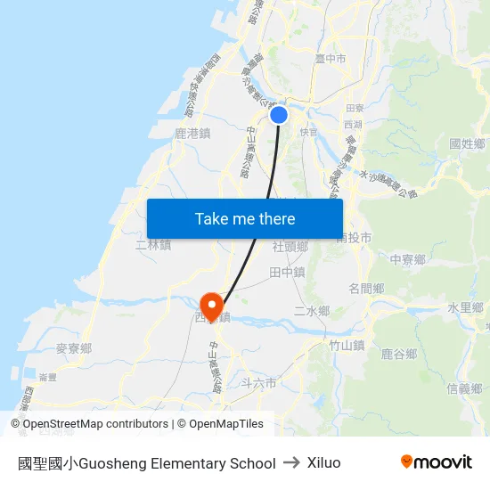 國聖國小Guosheng Elementary School to Xiluo map