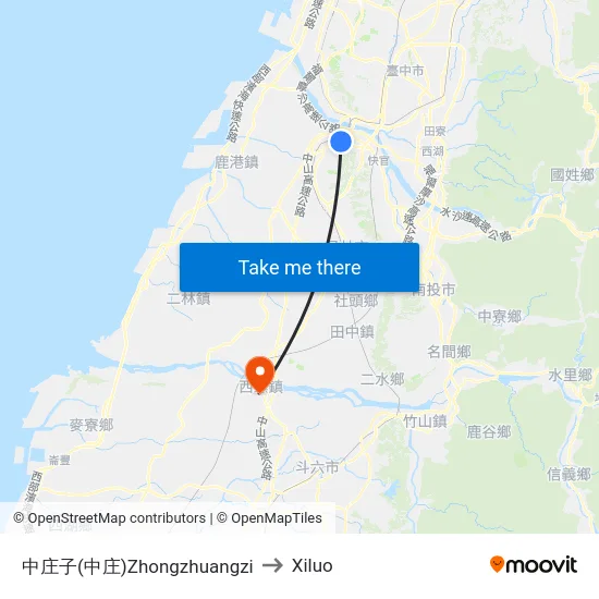 中庄子(中庄)Zhongzhuangzi to Xiluo map