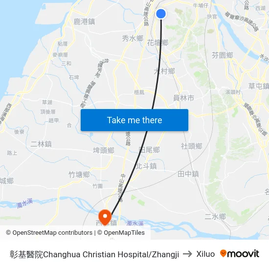 Changhua Christian Hospital to Xiluo map