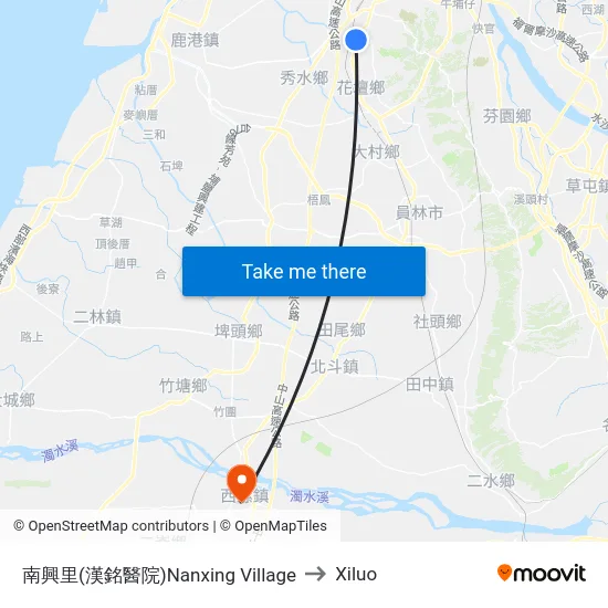 Nanxing Village (Hanming Hospital) to Xiluo map