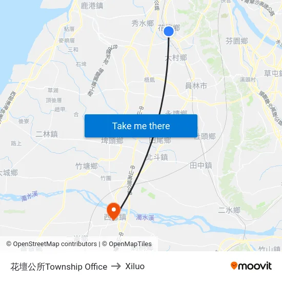 花壇公所Township Office to Xiluo map