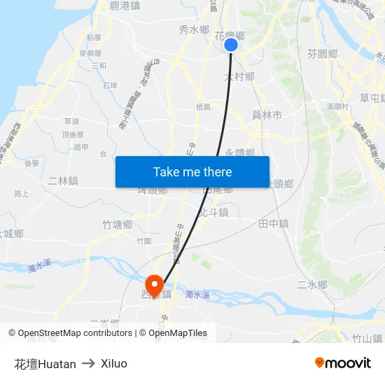 花壇Huatan to Xiluo map