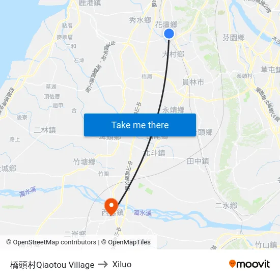 橋頭村Qiaotou Village to Xiluo map
