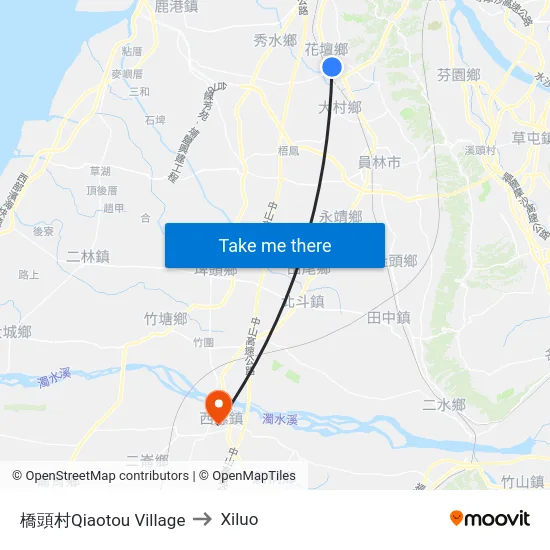 橋頭村Qiaotou Village to Xiluo map