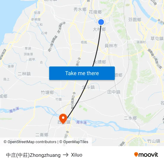 中庄(中莊)Zhongzhuang to Xiluo map