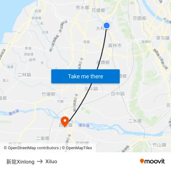 新龍Xinlong to Xiluo map