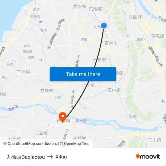大橋頭Daqiaotou to Xiluo map