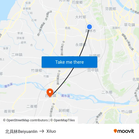 北員林Beiyuanlin to Xiluo map