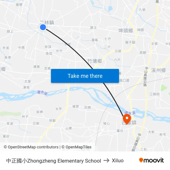 Zhongzheng Elementary School to Xiluo map