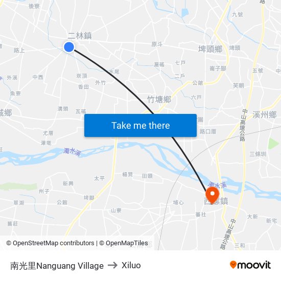 南光里Nanguang Village to Xiluo map