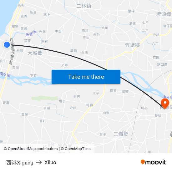 西港Xigang to Xiluo map