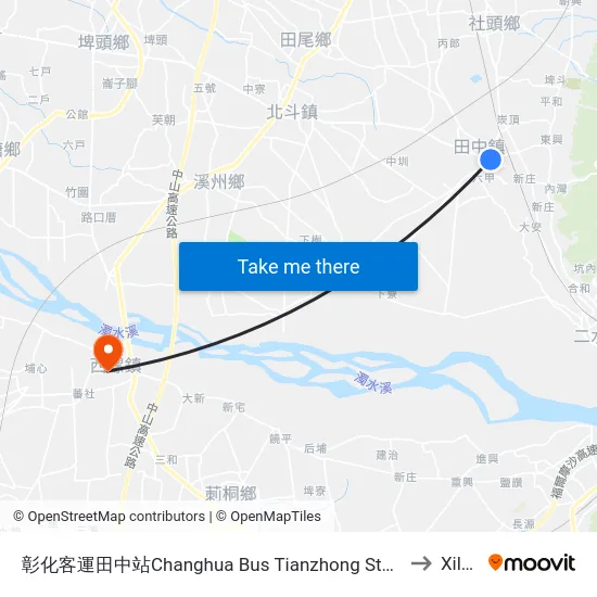 彰化客運田中站Changhua Bus Tianzhong Station to Xiluo map