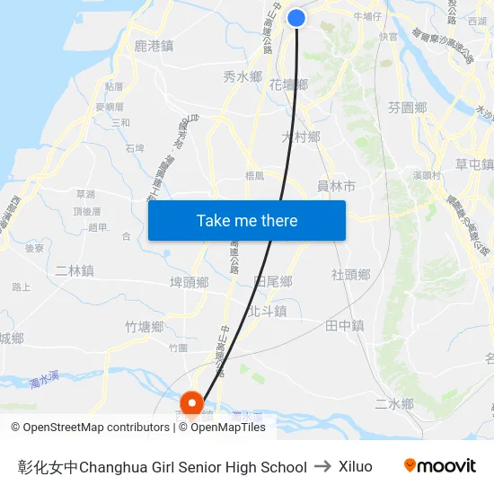 彰化女中Changhua Girl Senior High School to Xiluo map