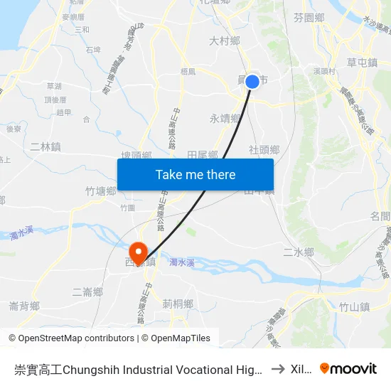 崇實高工Chungshih Industrial Vocational High School to Xiluo map