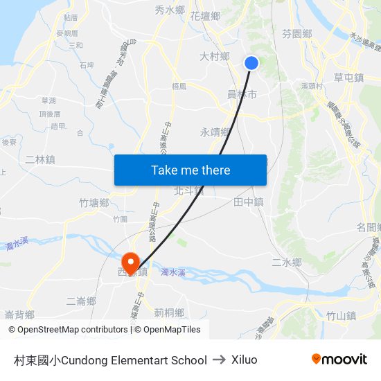 村東國小Cundong Elementart School to Xiluo map