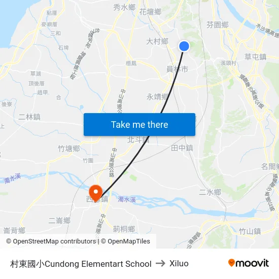 村東國小Cundong Elementart School to Xiluo map