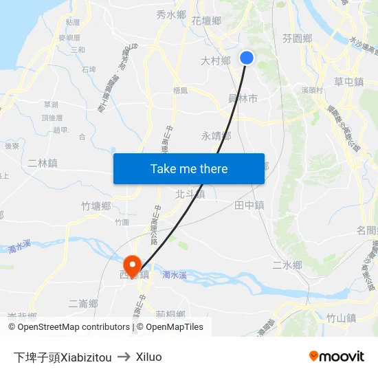 下埤子頭Xiabizitou to Xiluo map