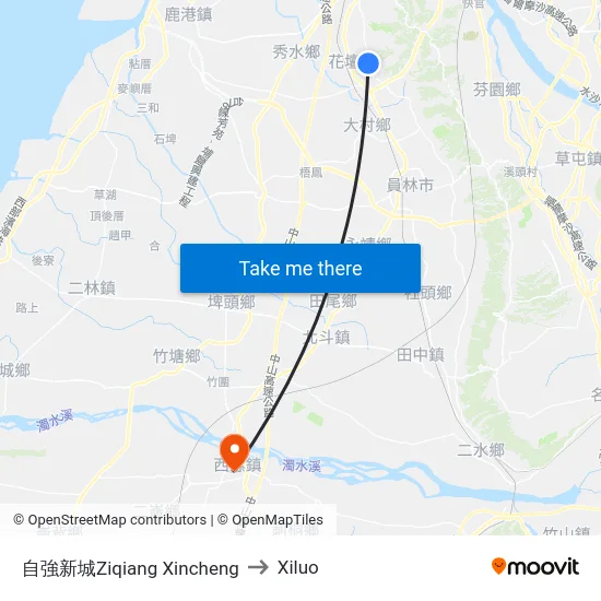 自強新城Ziqiang Xincheng to Xiluo map