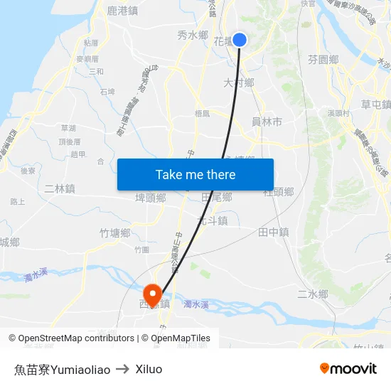 魚苗寮Yumiaoliao to Xiluo map