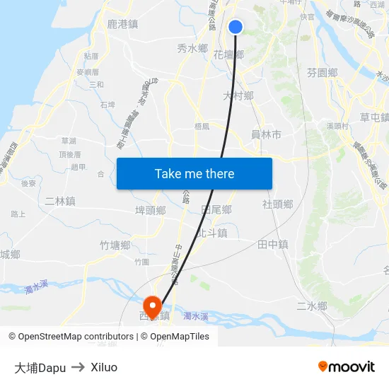 大埔Dapu to Xiluo map