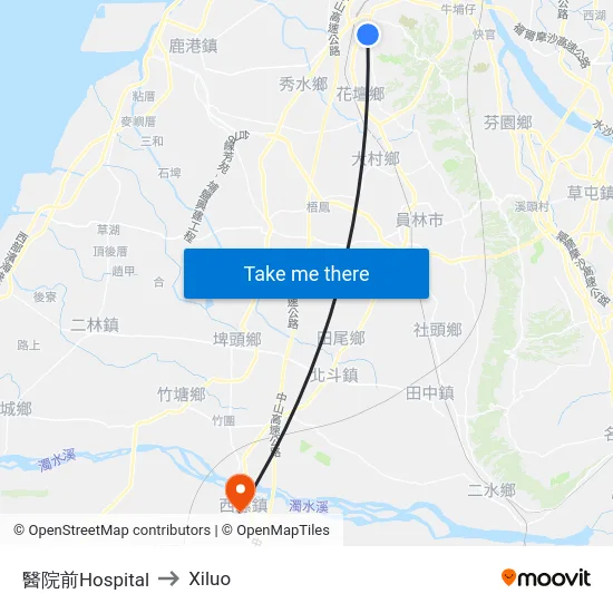 醫院前Hospital to Xiluo map