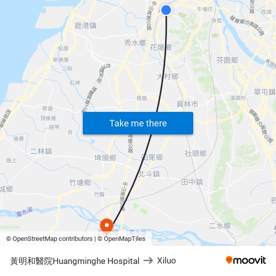 黃明和醫院Huangminghe Hospital to Xiluo map