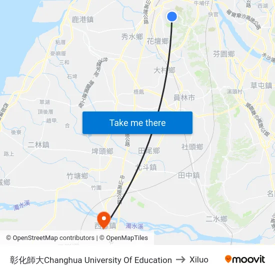 彰化師大Changhua University Of Education to Xiluo map