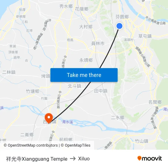 Xiangguang Temple to Xiluo map