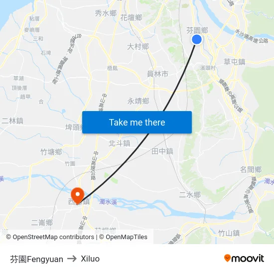 芬園Fengyuan to Xiluo map