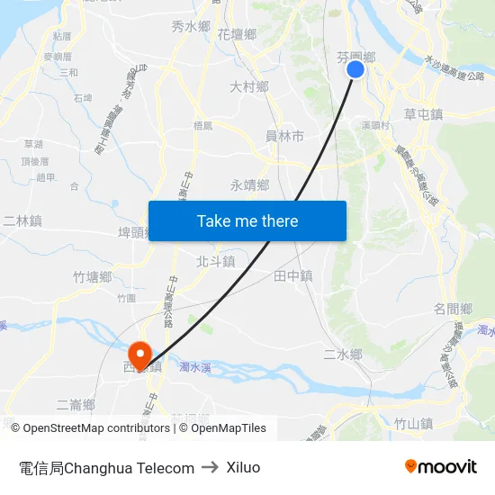 Changhua Telecom to Xiluo map
