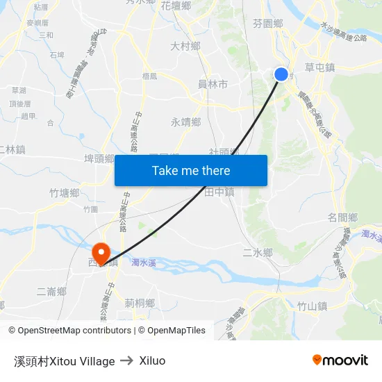 溪頭村Xitou Village to Xiluo map