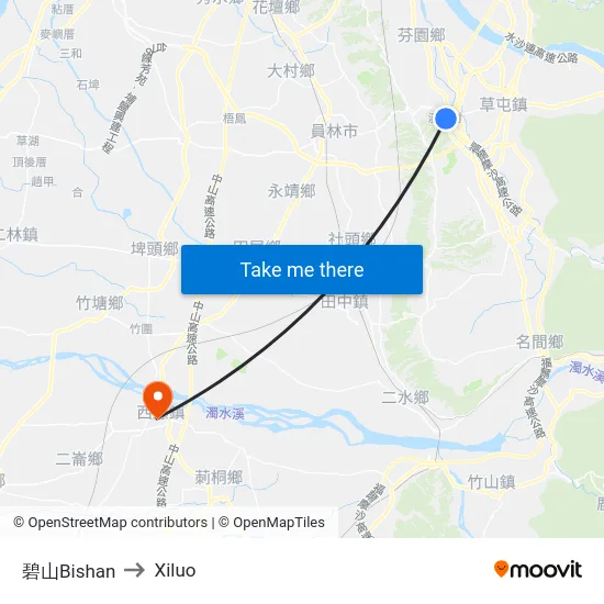 碧山Bishan to Xiluo map