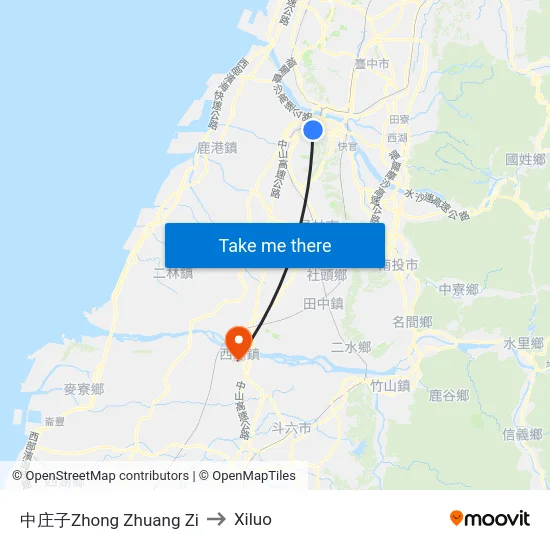 中庄子Zhong Zhuang Zi to Xiluo map