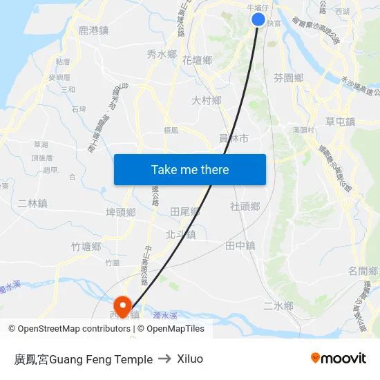 廣鳳宮Guang Feng Temple to Xiluo map