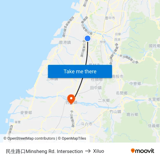 民生路口Minsheng Rd. Intersection to Xiluo map