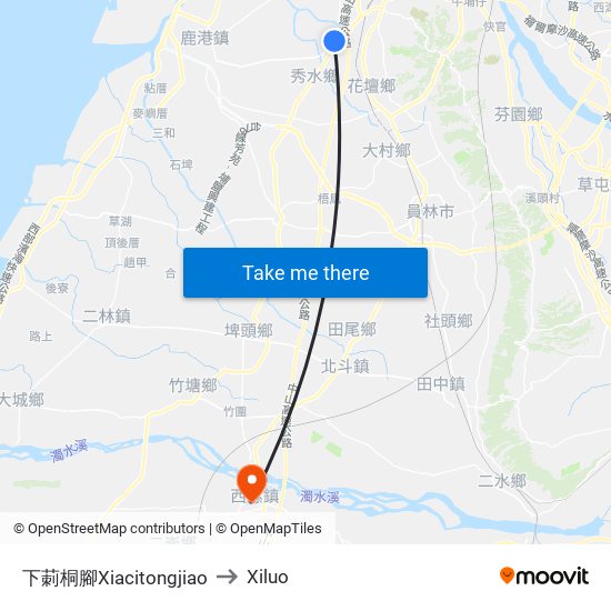 下莿桐腳Xiacitongjiao to Xiluo map