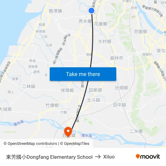 東芳國小Dongfang Elementary School to Xiluo map