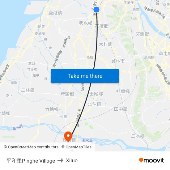 平和里Pinghe Village to Xiluo map