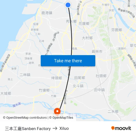 三本工廠Sanben Factory to Xiluo map