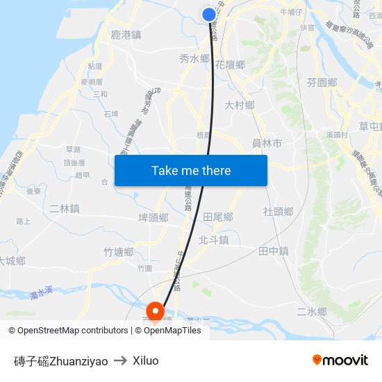 磚子磘Zhuanziyao to Xiluo map