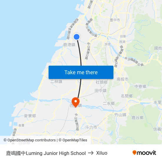 鹿鳴國中Luming Junior High School to Xiluo map