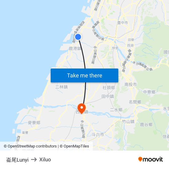 崙尾Lunyi to Xiluo map