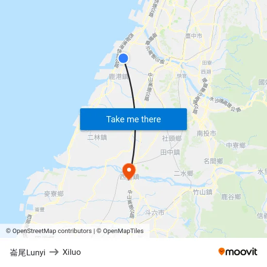 崙尾Lunyi to Xiluo map
